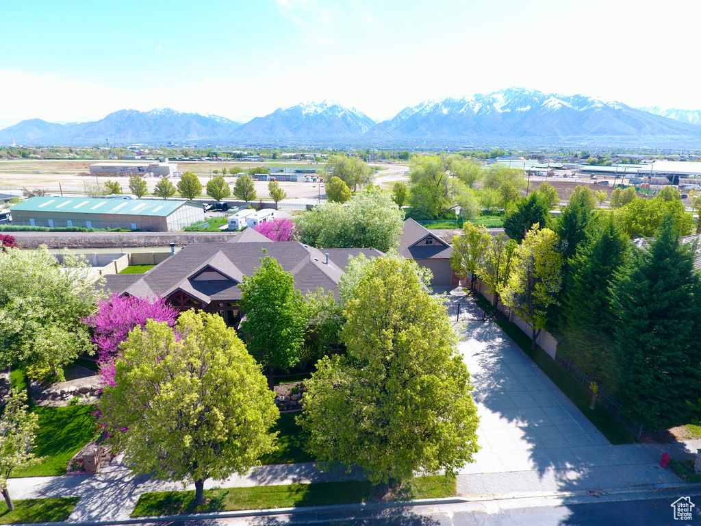 Aerial view featuring a mountain view