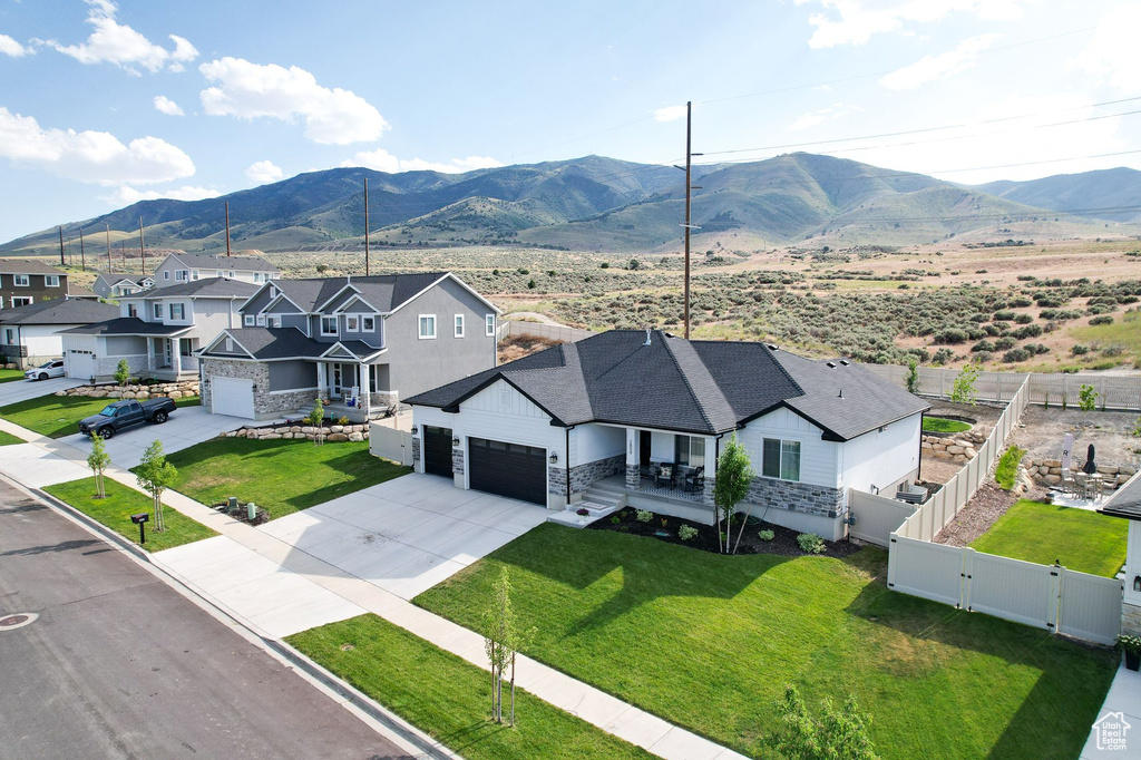 Exterior space featuring a mountain view