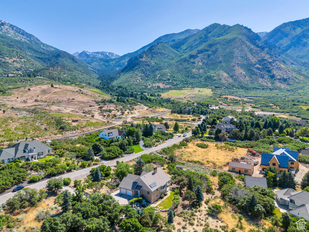 Birds eye view of property with a mountain view