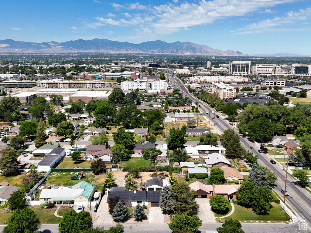 Aerial view featuring a mountain view