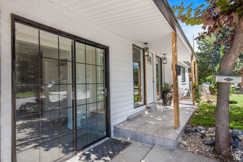 Exterior space featuring covered porch