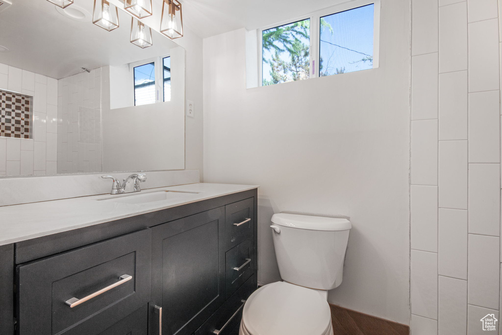 Bathroom with a healthy amount of sunlight, vanity, and toilet