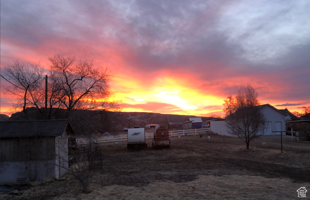 View of yard at dusk