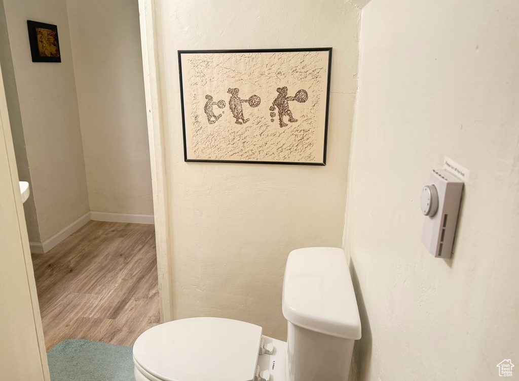 Bathroom featuring wood-type flooring and toilet