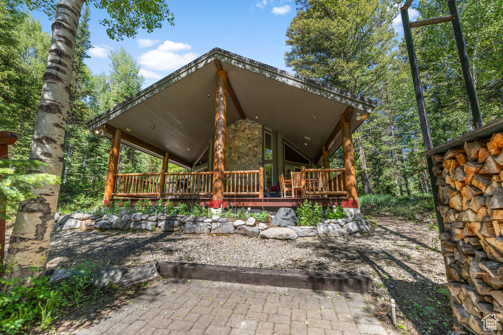 View of patio featuring a deck