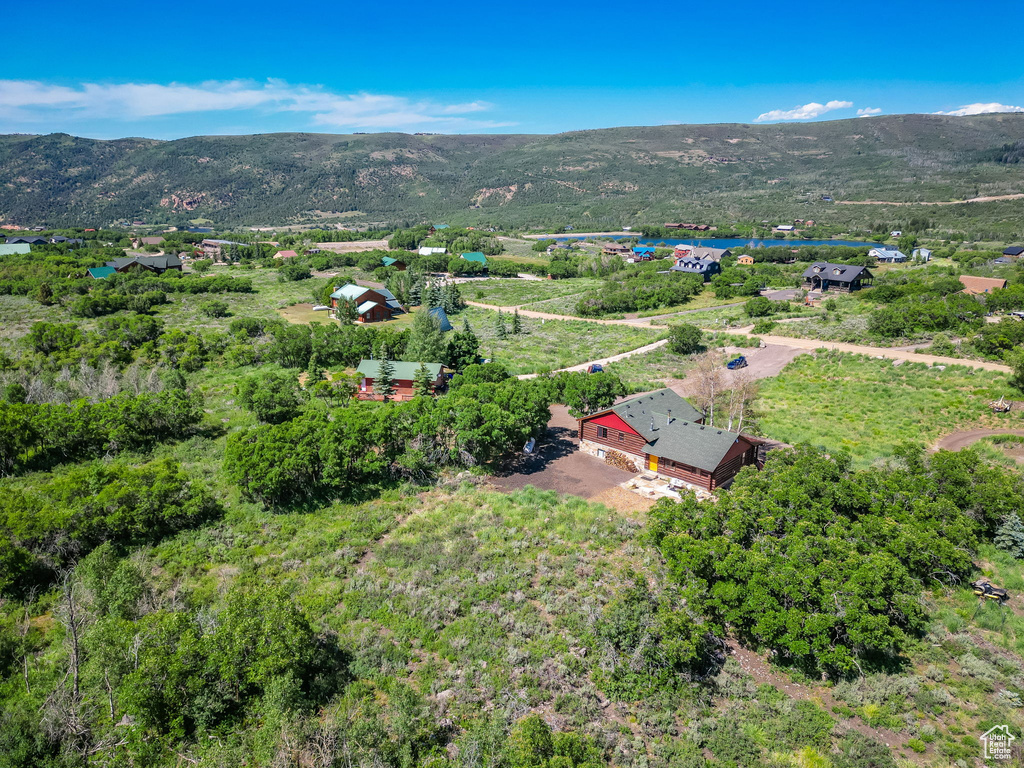 Aerial view featuring a mountain view