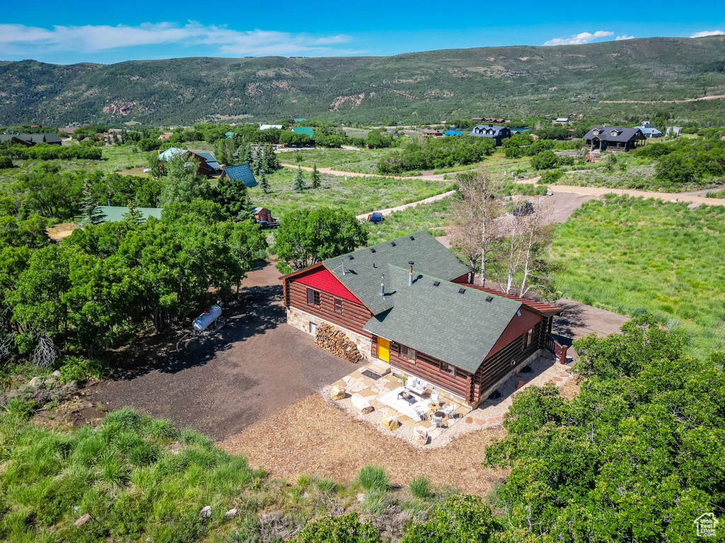 Aerial view featuring a mountain view