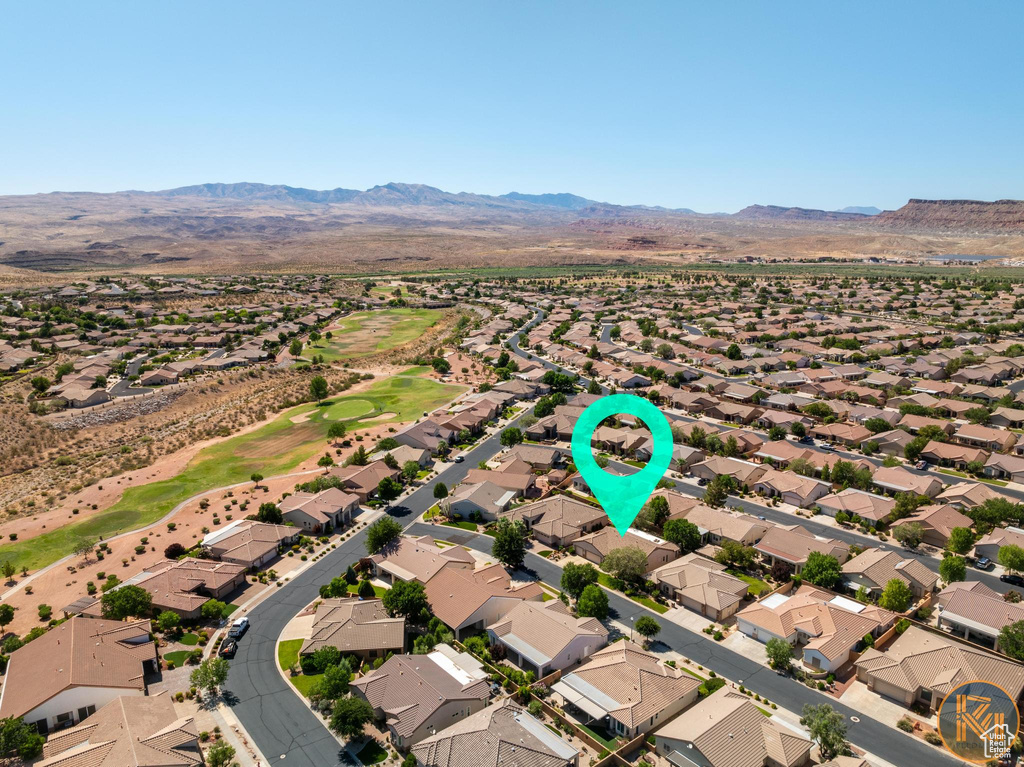 Drone / aerial view with a mountain view