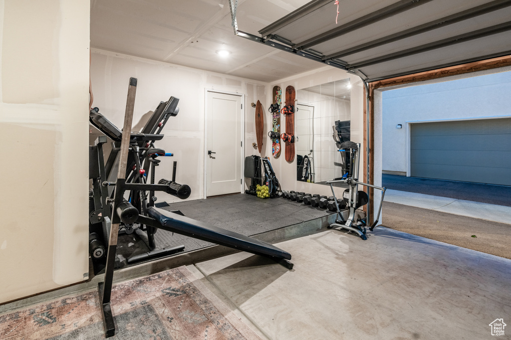 Workout area with concrete floors