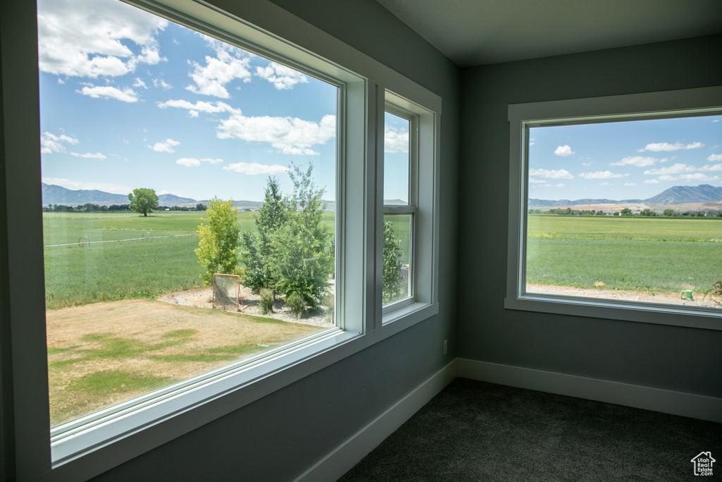 Interior space featuring a mountain view