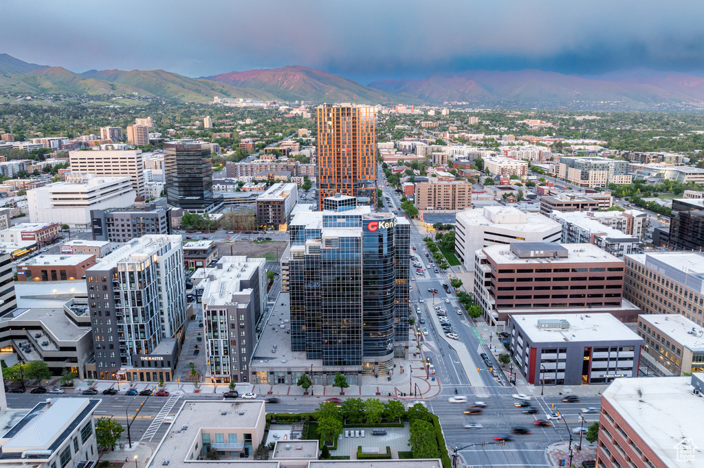 Aerial view featuring a mountain view