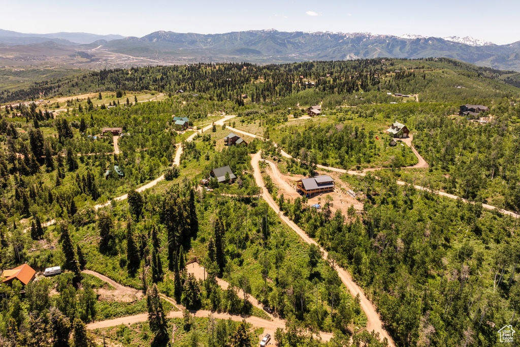 Aerial view featuring a mountain view