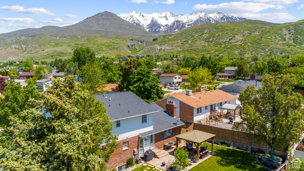 Aerial view featuring a mountain view