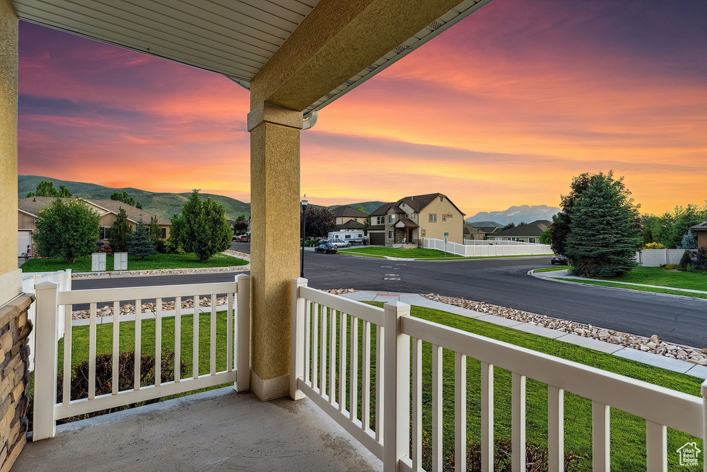 View of balcony at dusk