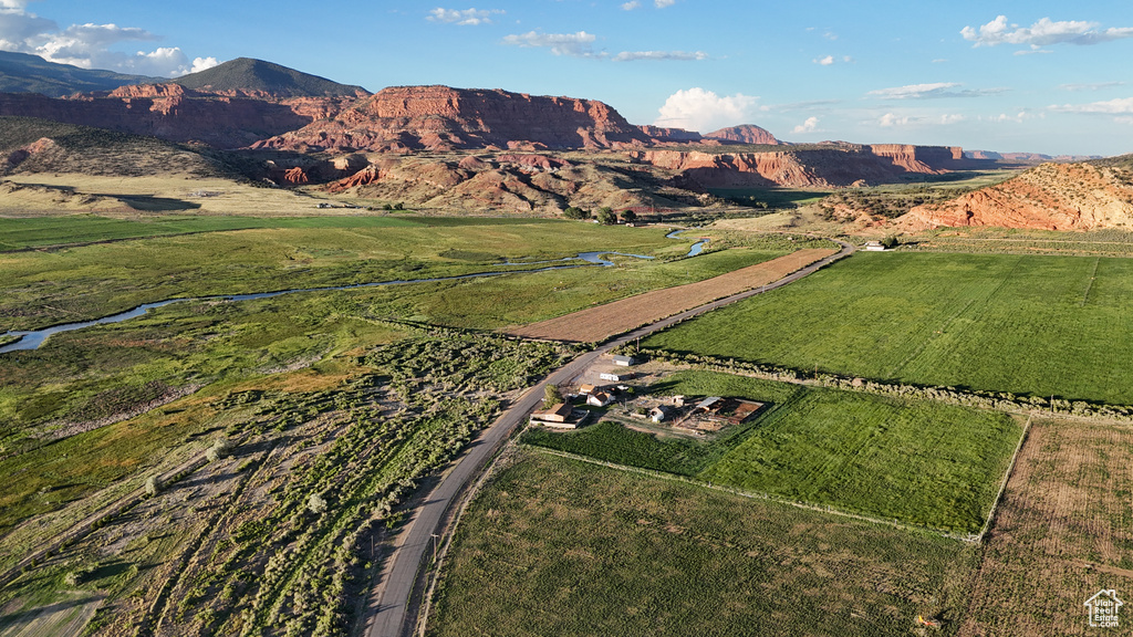 Aerial view with a mountain view and a rural view