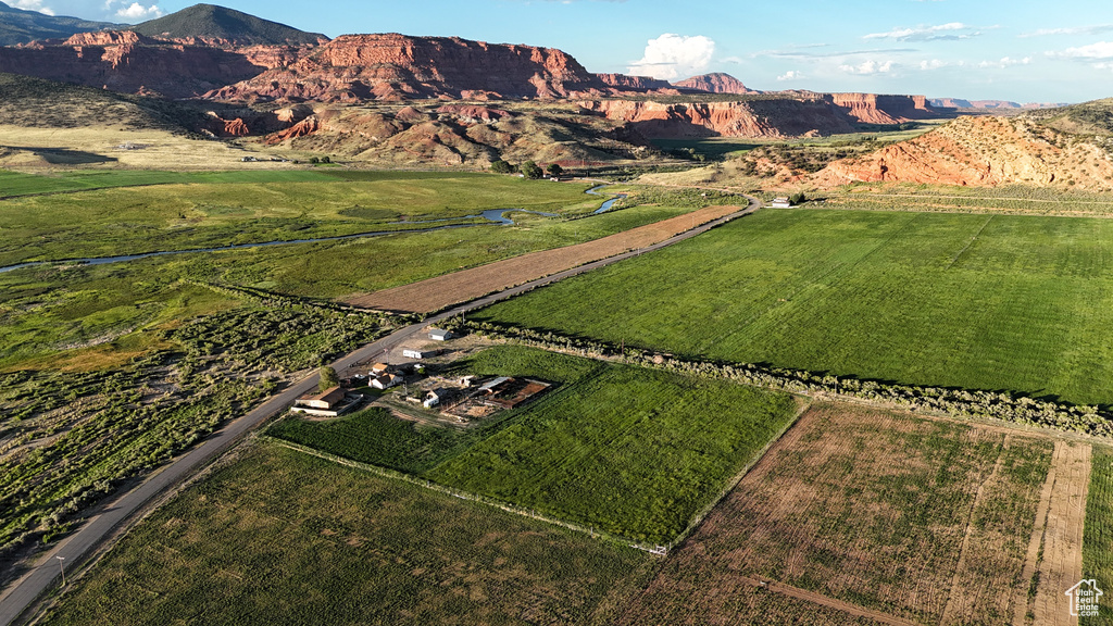 Aerial view with a mountain view and a rural view