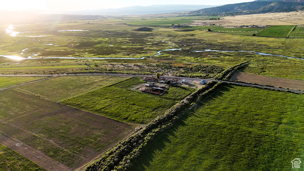 Aerial view with a mountain view and a rural view