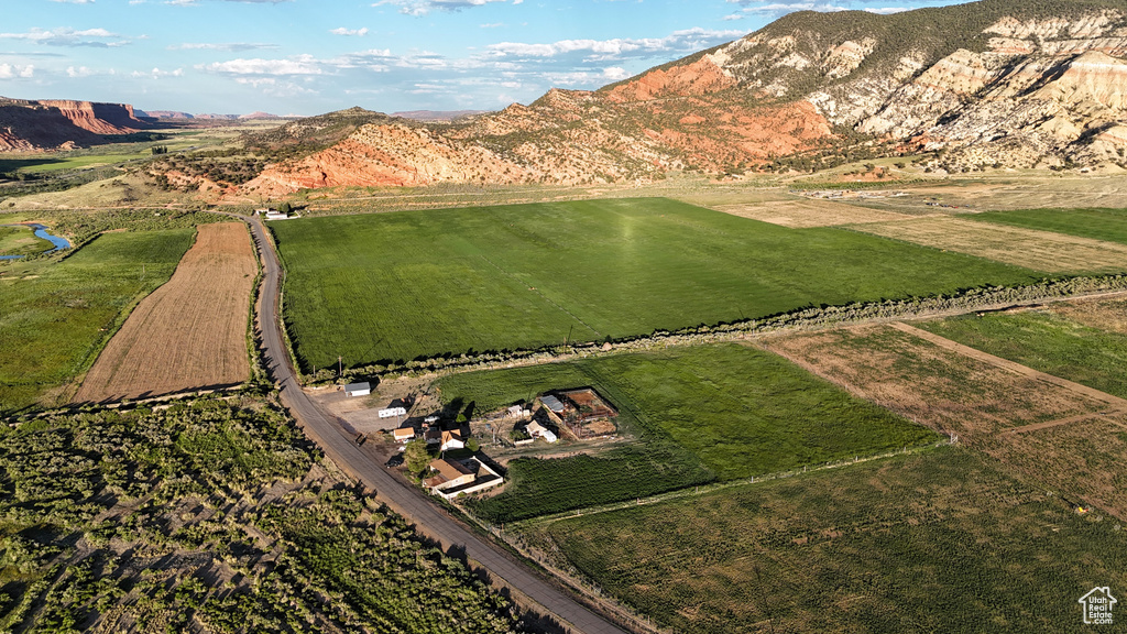 Aerial view featuring a mountain view and a rural view