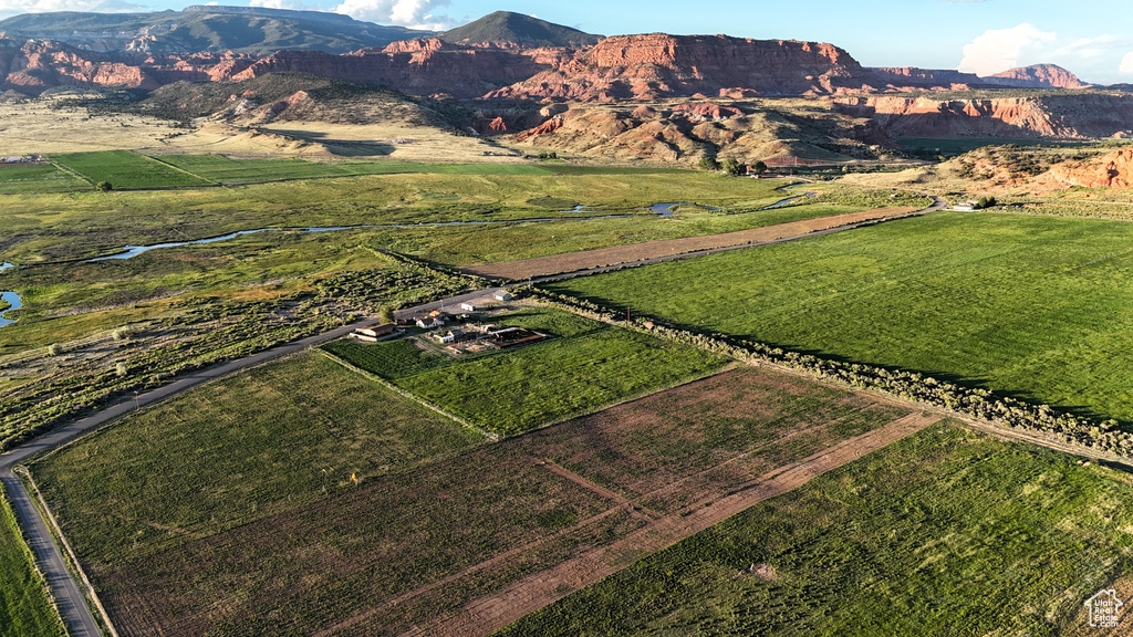 Drone / aerial view featuring a rural view and a mountain view