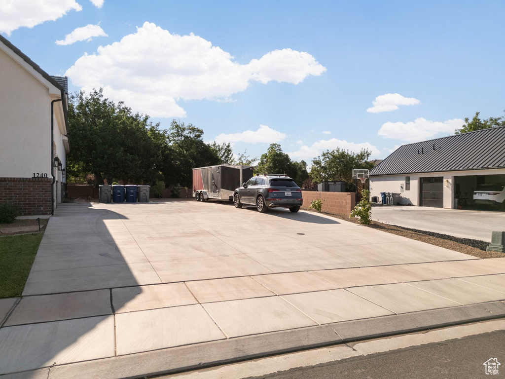 Exterior space featuring a garage