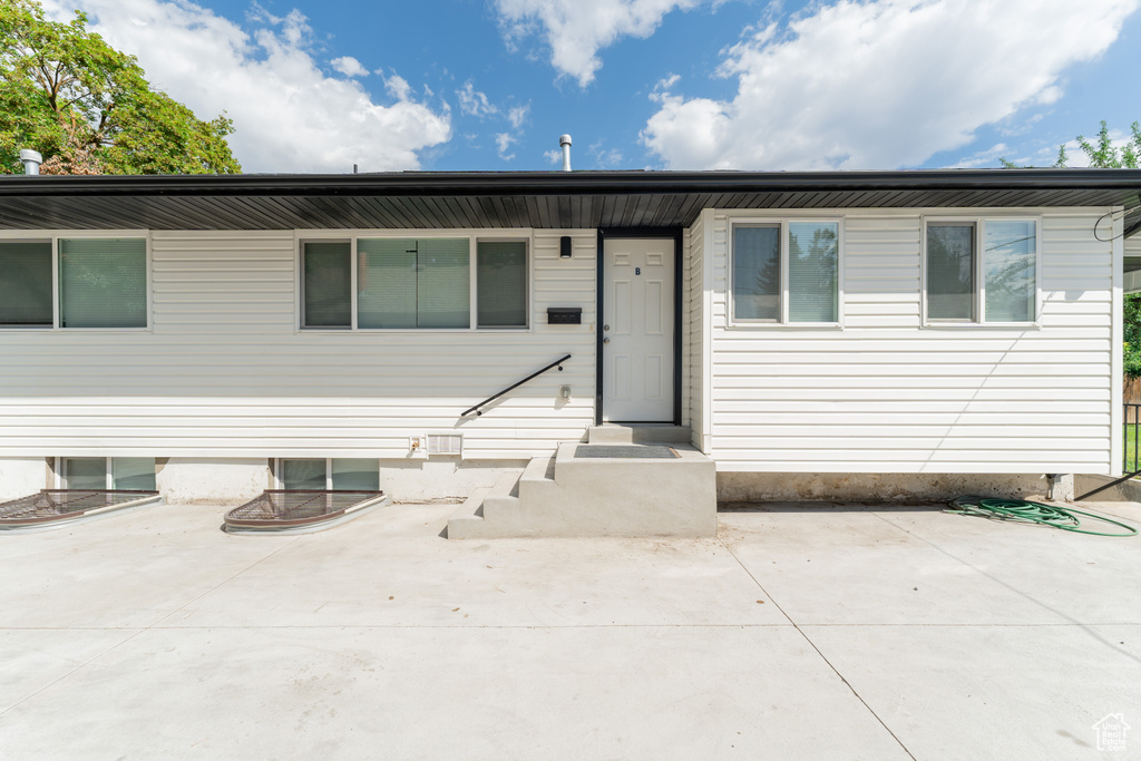 View of front of home with a patio area