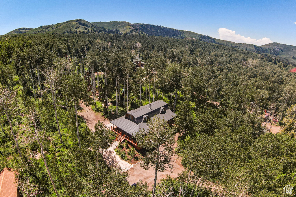 Drone / aerial view featuring a mountain view