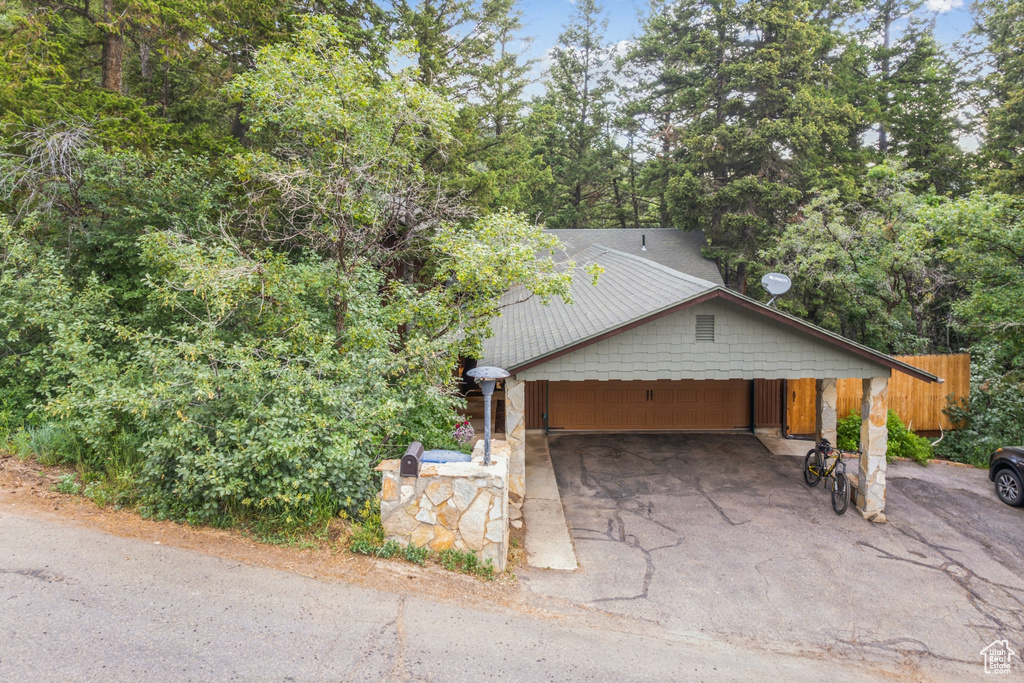 Exterior space with a garage