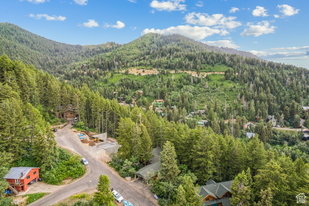 Birds eye view of property with a mountain view