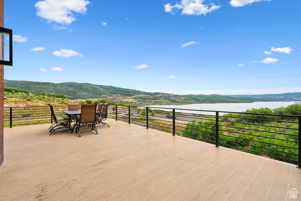 Wooden deck with a mountain view