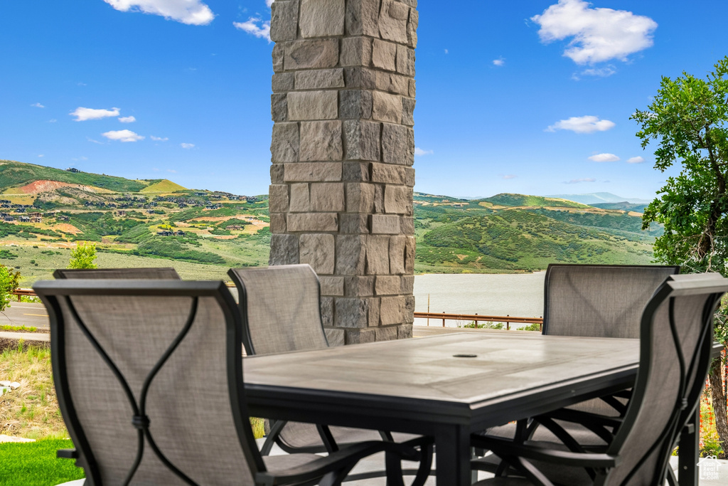 View of patio with a mountain view