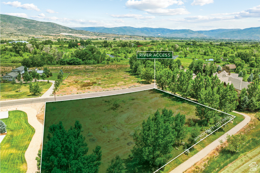 Drone / aerial view featuring a mountain view