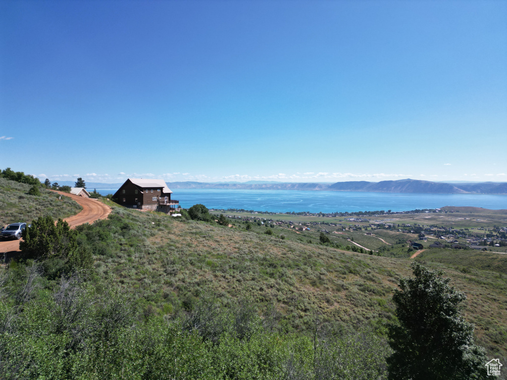 Water view with a mountain view