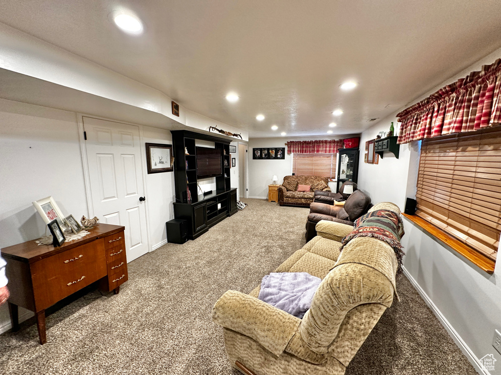 Living room featuring carpet flooring