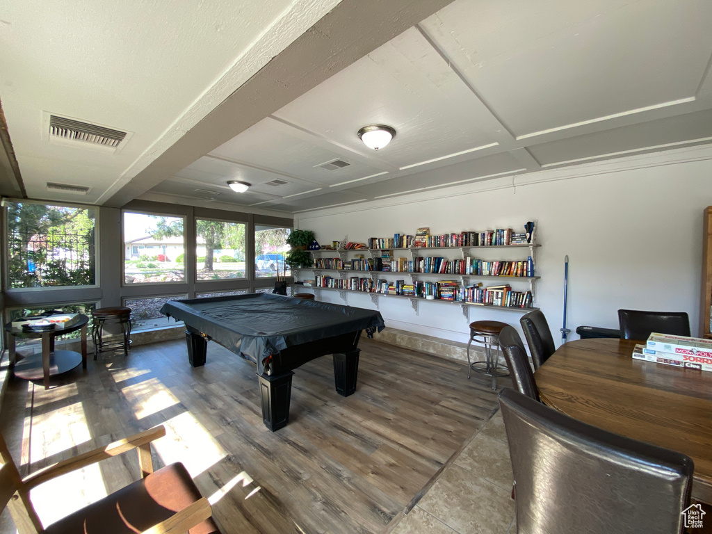 Playroom featuring wood-type flooring and billiards