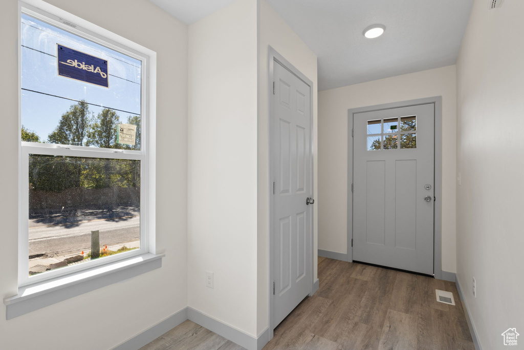 Foyer entrance with hardwood / wood-style floors and plenty of natural light