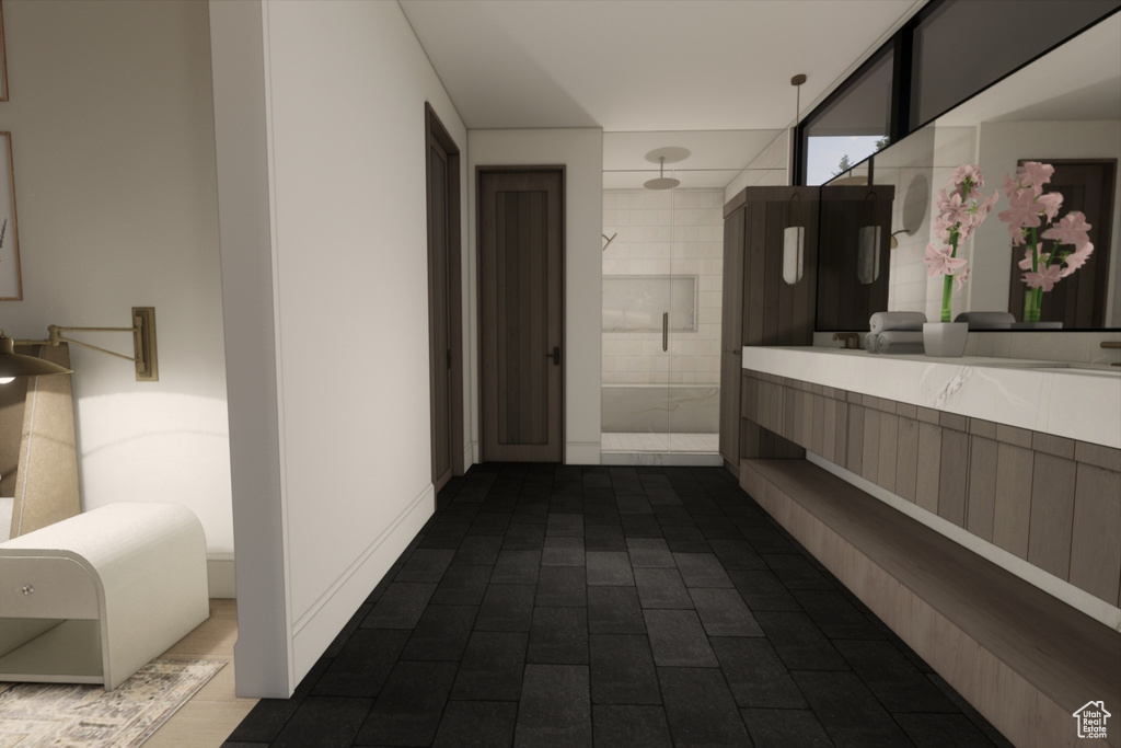 Bathroom with tile patterned floors