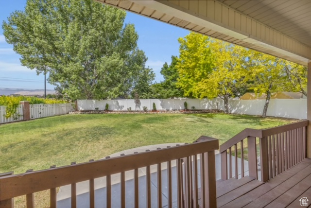 Wooden terrace with a lawn