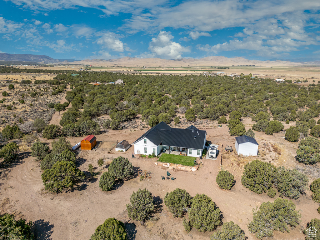 Drone / aerial view featuring a mountain view