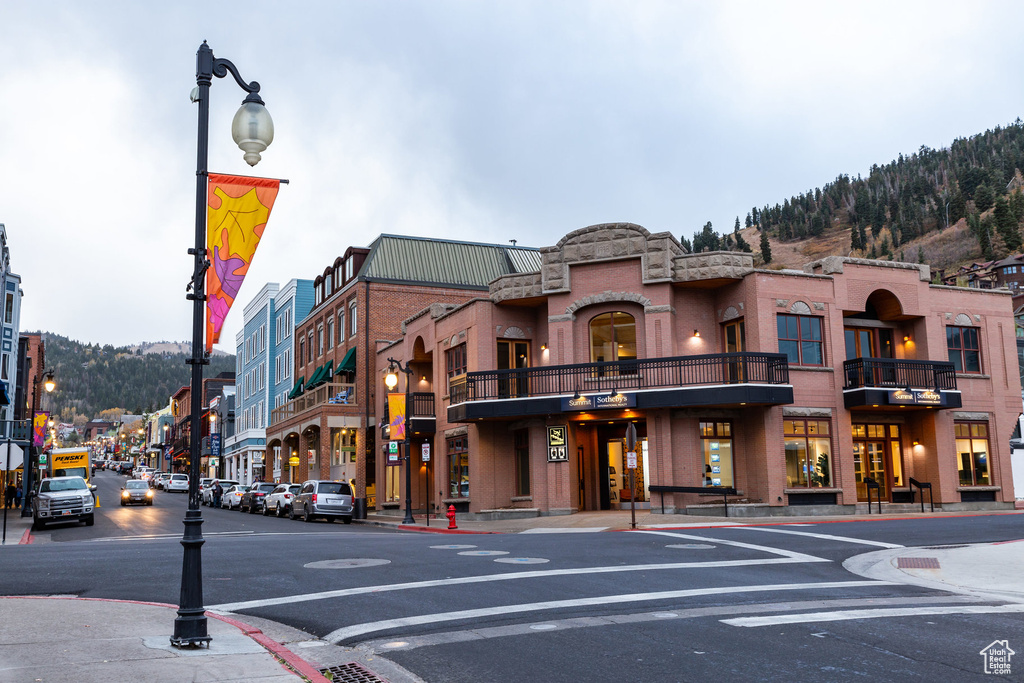 View of building exterior featuring a mountain view