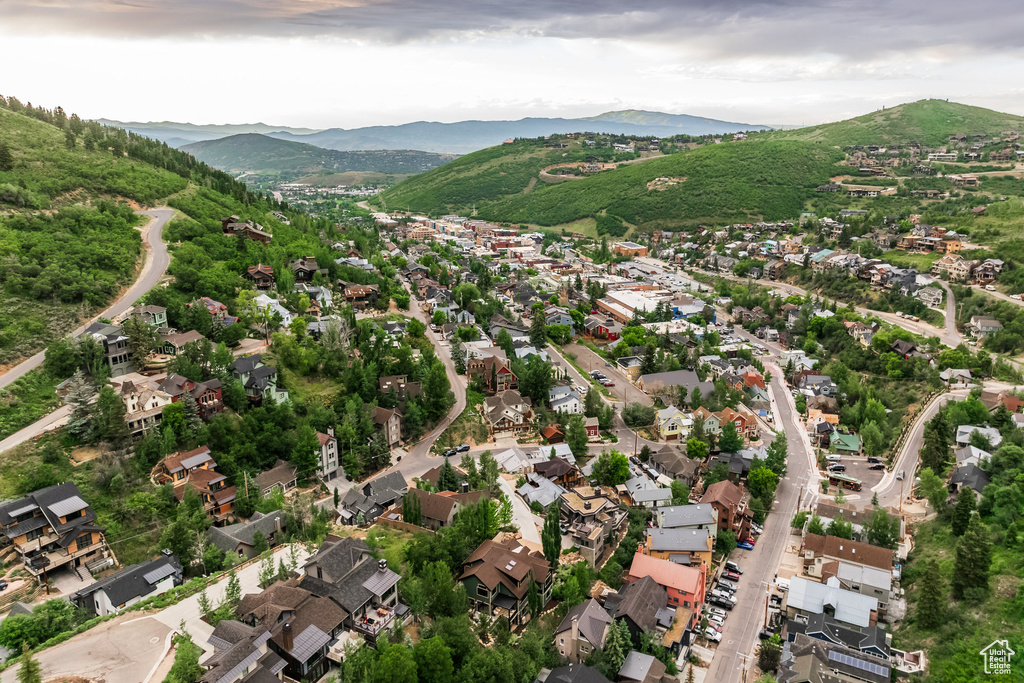 Aerial view featuring a mountain view