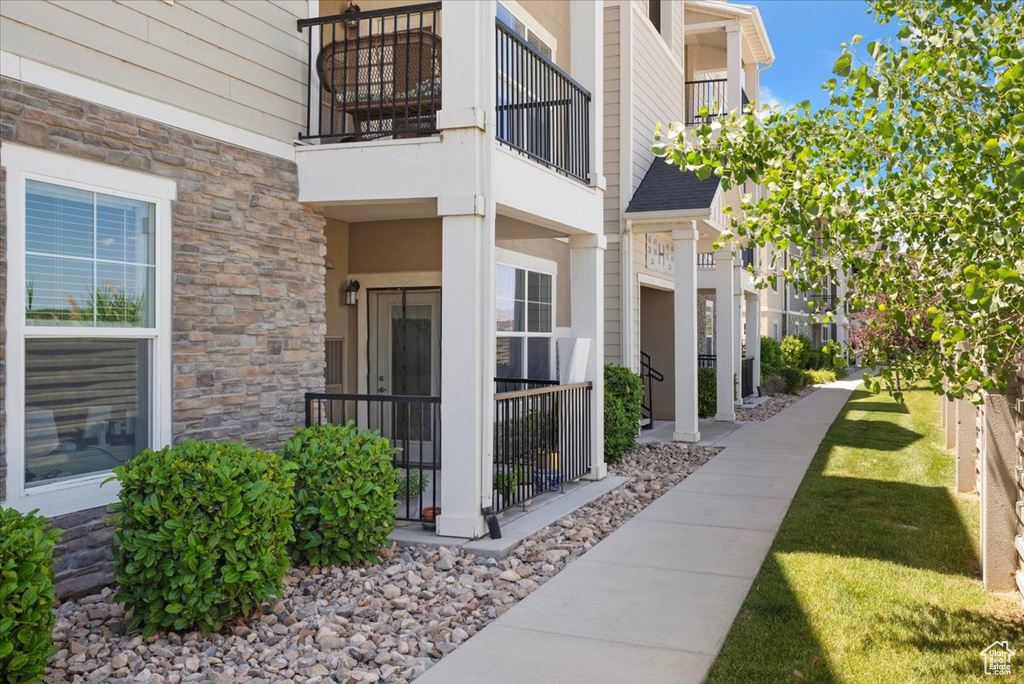 Exterior space with a balcony