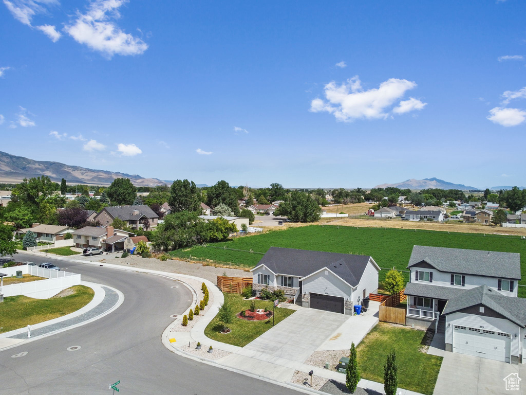 Drone / aerial view with a mountain view