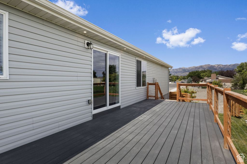 Wooden terrace with a mountain view