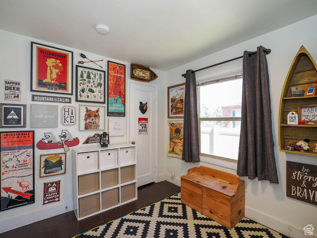 Interior space with dark wood-type flooring