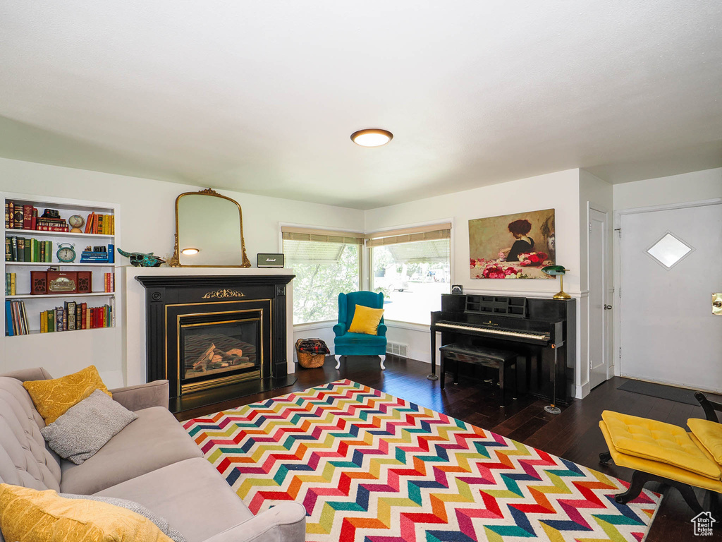 Living room featuring dark wood-type flooring