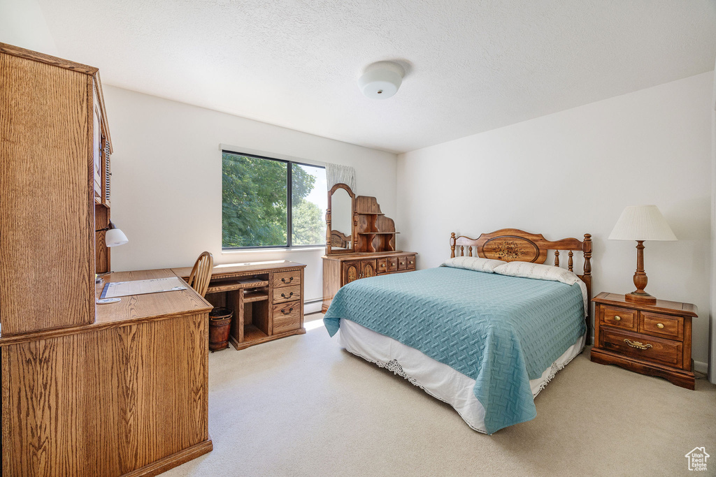 Bedroom featuring carpet floors and baseboard heating