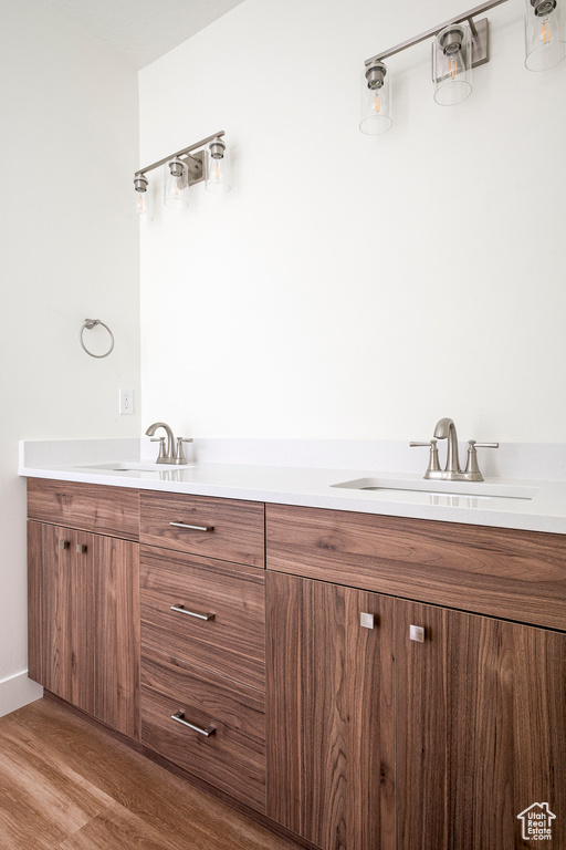 Bathroom featuring vanity and hardwood / wood-style floors