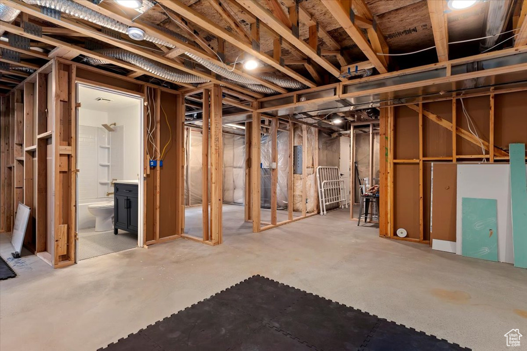 Basement with electric panel