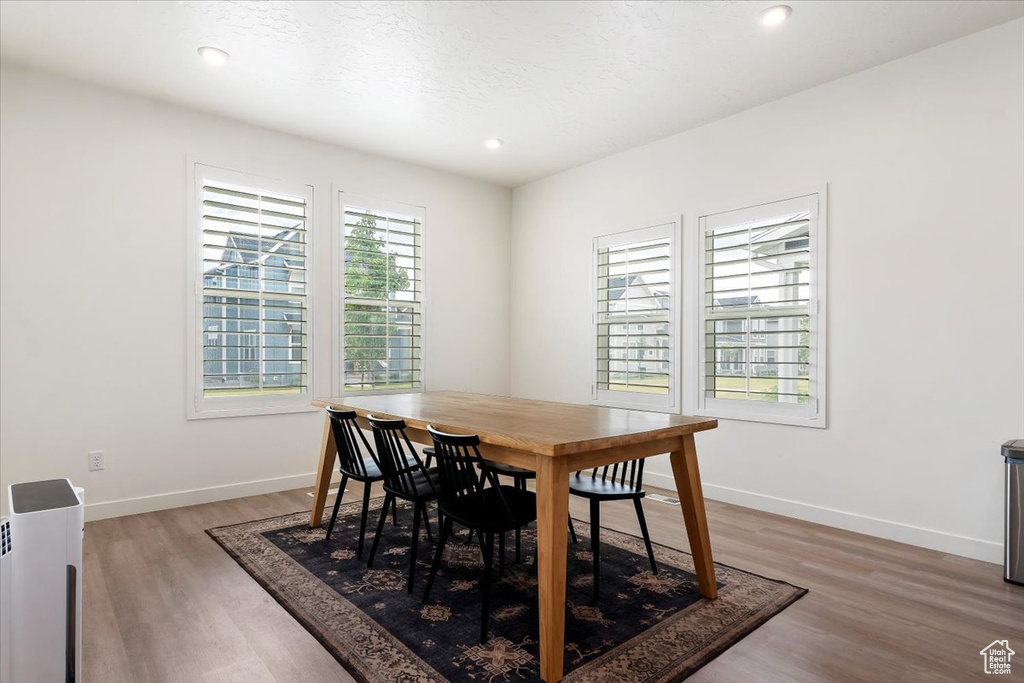 Dining area with a healthy amount of sunlight and wood-type flooring