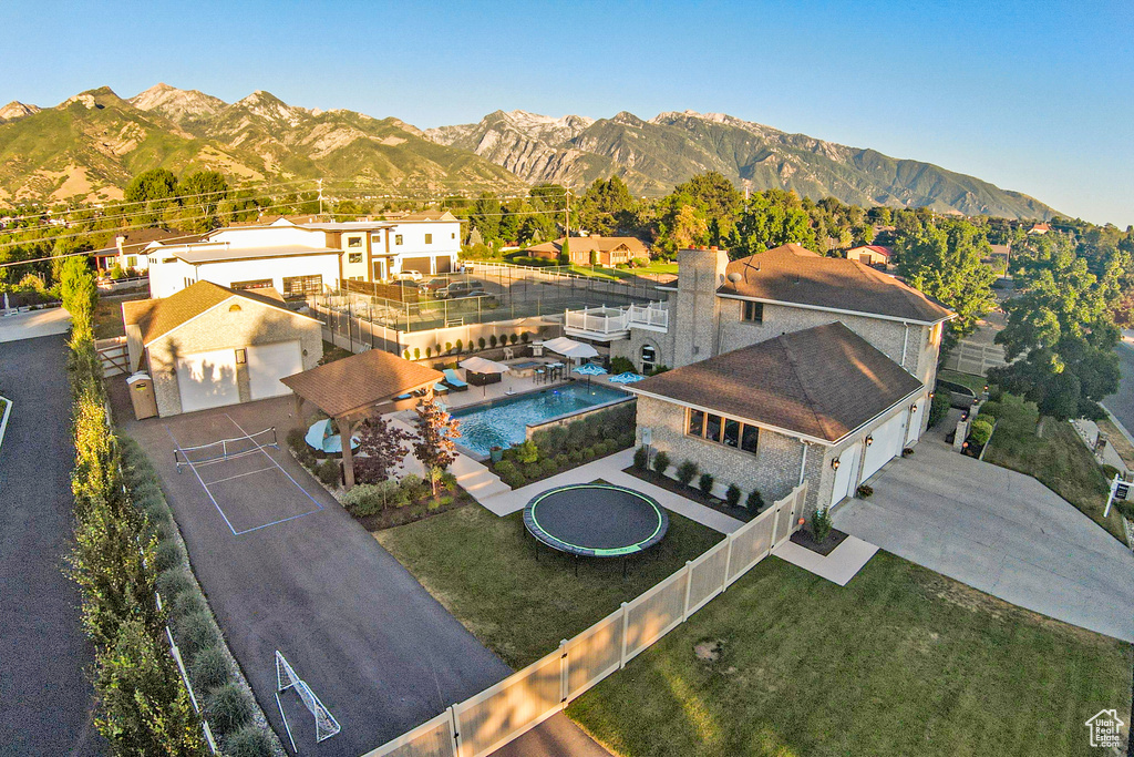 Aerial view featuring a mountain view